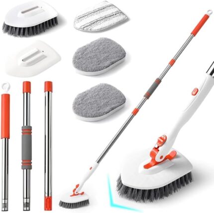 Shower Scrubber with Long Handle, 3 in 1 Bathroom Cleaning Brush